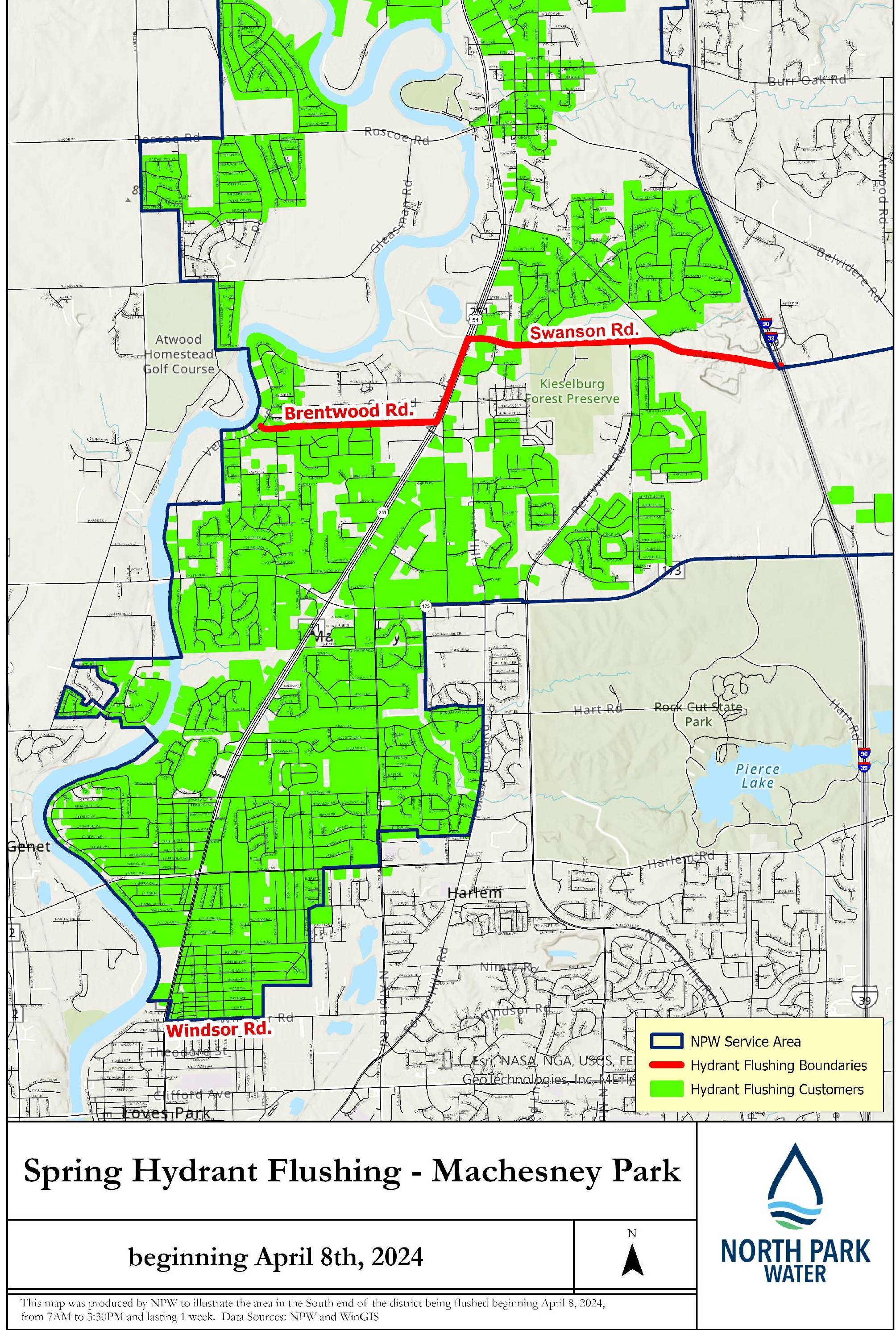 North Park Public Water District 2024 Spring Hydrant Flushing Map - Machesney Park - Copy